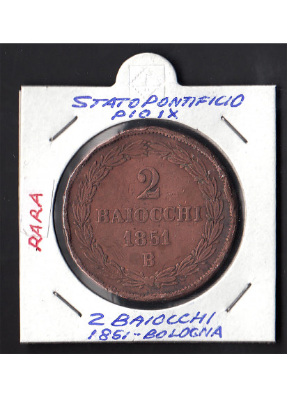 1851 PIO IX 2 Baiocchi Rame  Bologna MB